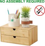 Wisuce 100% Original Bamboo Desk Organizer, Mini Bamboo Desk Drawer Tabletop Storage Organization Box for Office Home Toiletries Supplies Vanity, No Assembly Required (3 Drawer with Shelf) - Image 3